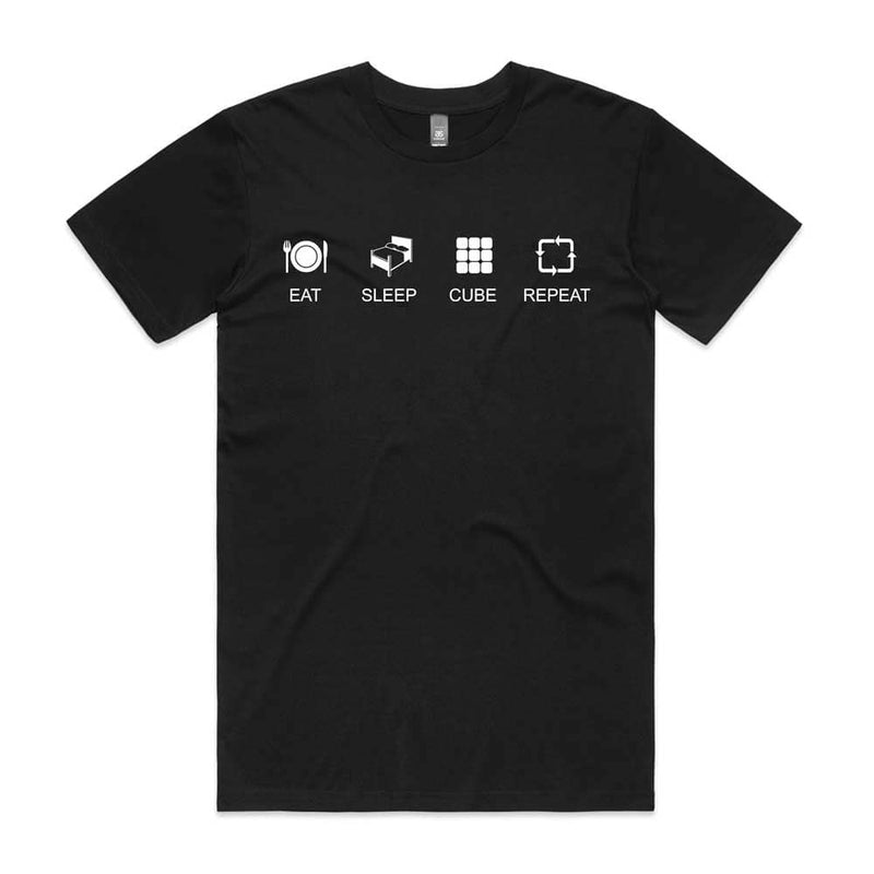 T-Shirt Lightweight Black Crewneck - Eat Sleep Cube Repeat Print Apparel SPEEDCUBE PTY. LTD. 