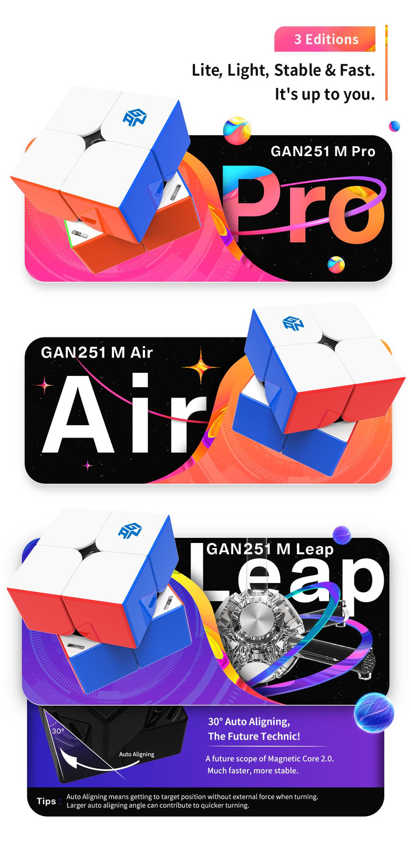GAN 251 M Leap 2x2x2 Magnetic Speed Cube 2x2 GAN 